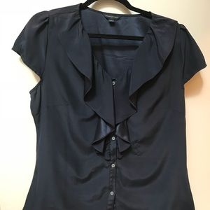 Midnight navy ruffle-front blouse